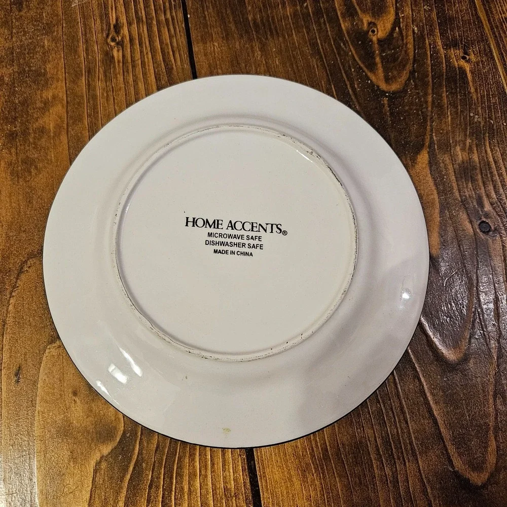 Home Accents Rooster Dinner Plate‎ Black White Check Farmhouse Country